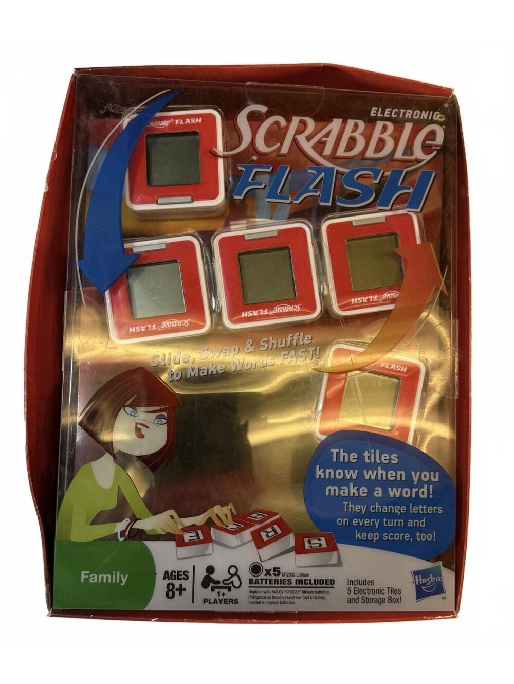 2010 Hasbro Scrabble Flash Electronic Word Family Age 8+ Game New Fun Laughter